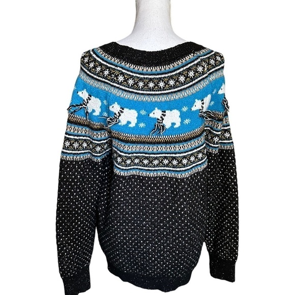 Holiday Time Women's Ugly Christmas Sweater Knit Polar Bears Size Large (12-14) - Picture 5 of 17